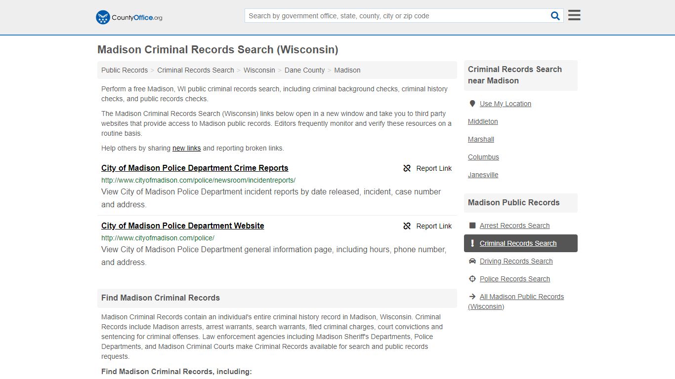Madison Criminal Records Search (Wisconsin) - County Office